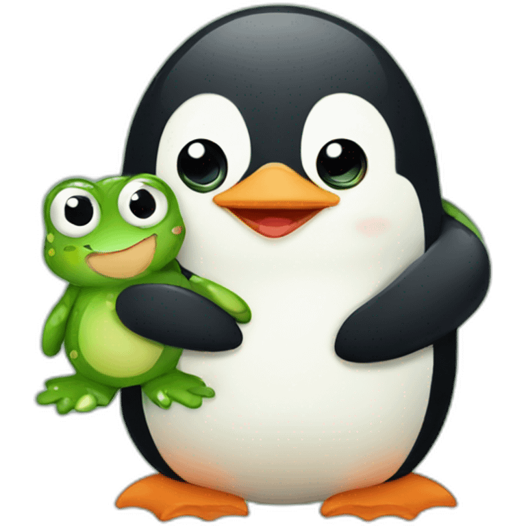 Penguin and a frog hugging emoji