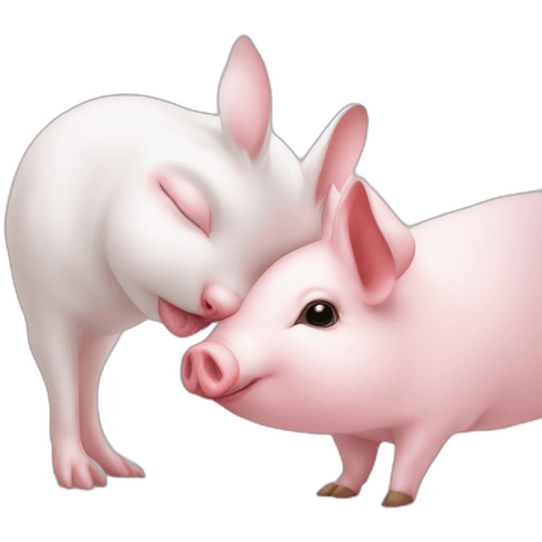 A white male rabbit kissing a pink female pig emoji