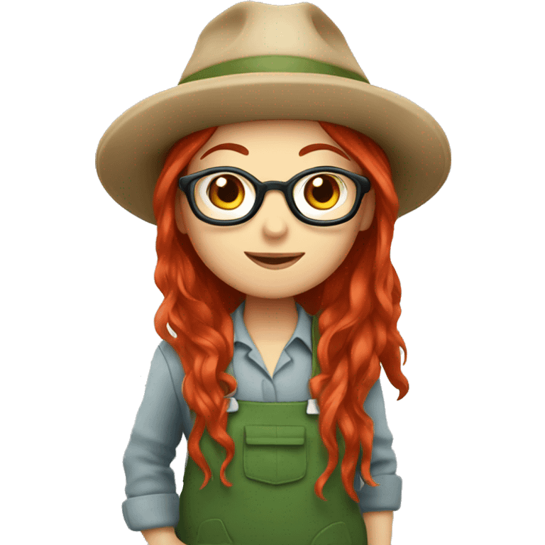 Chibi female gardener with long red hair and glasses emoji