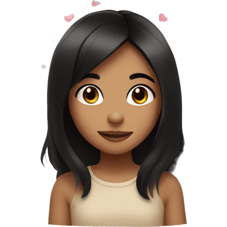 light tan girl with black hair surrounded with hearts emoji