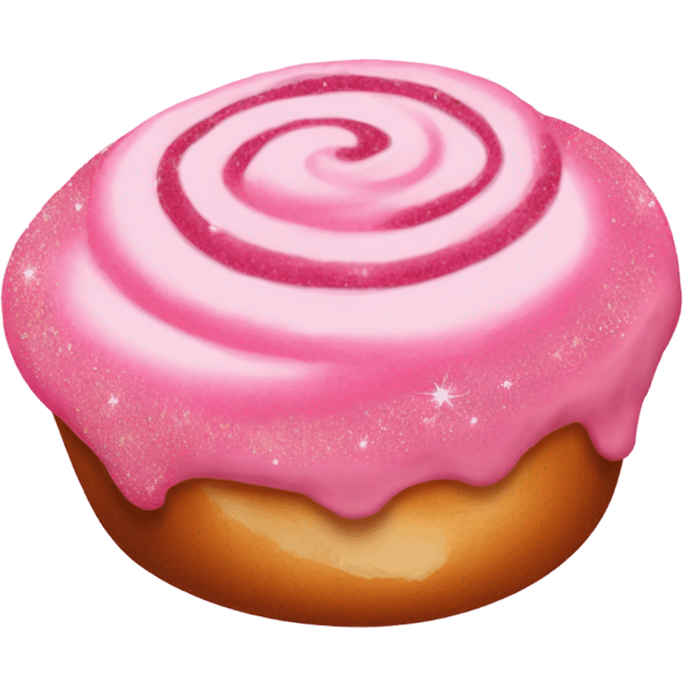 Light pink cinnamon roll with hot pink glittery icing  emoji