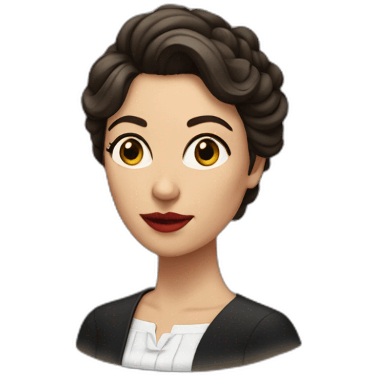 Brunette woman with hair up, clerical painted lips. emoji