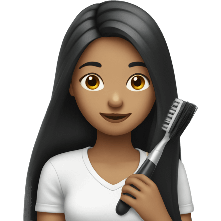 Girl brushing her very long black hair emoji