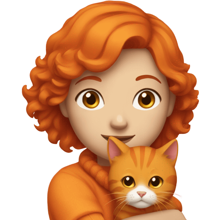 Red head woman cuddling orange cat emoji