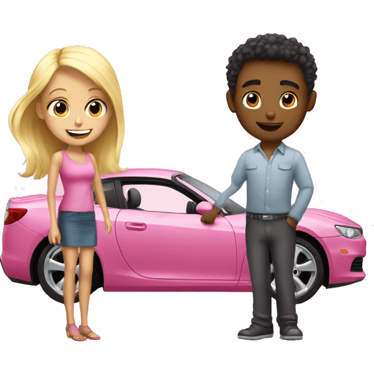 boy buying blonde girl pink car emoji