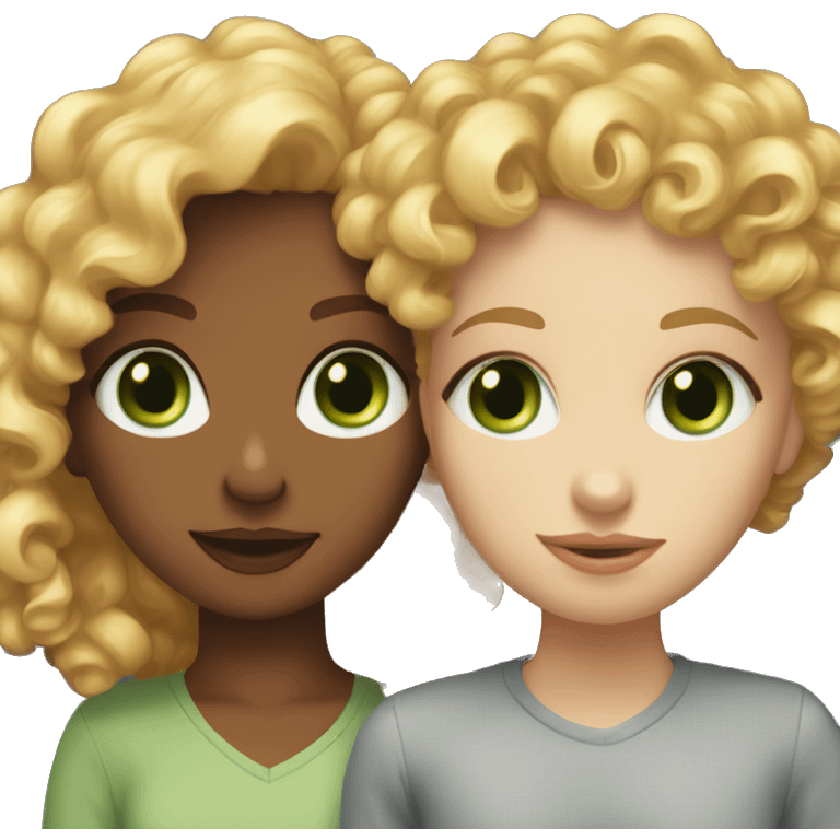 curly read head girl with green eyes kissing blonde short haired girl with blue eyes  emoji