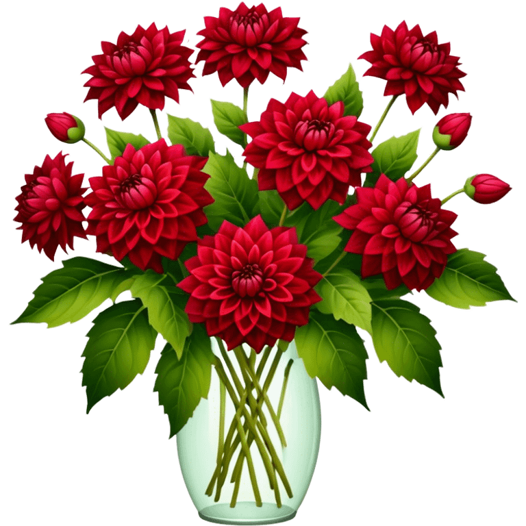 big bouquet Red Dahlia, luxuriant, stem, leaf emoji