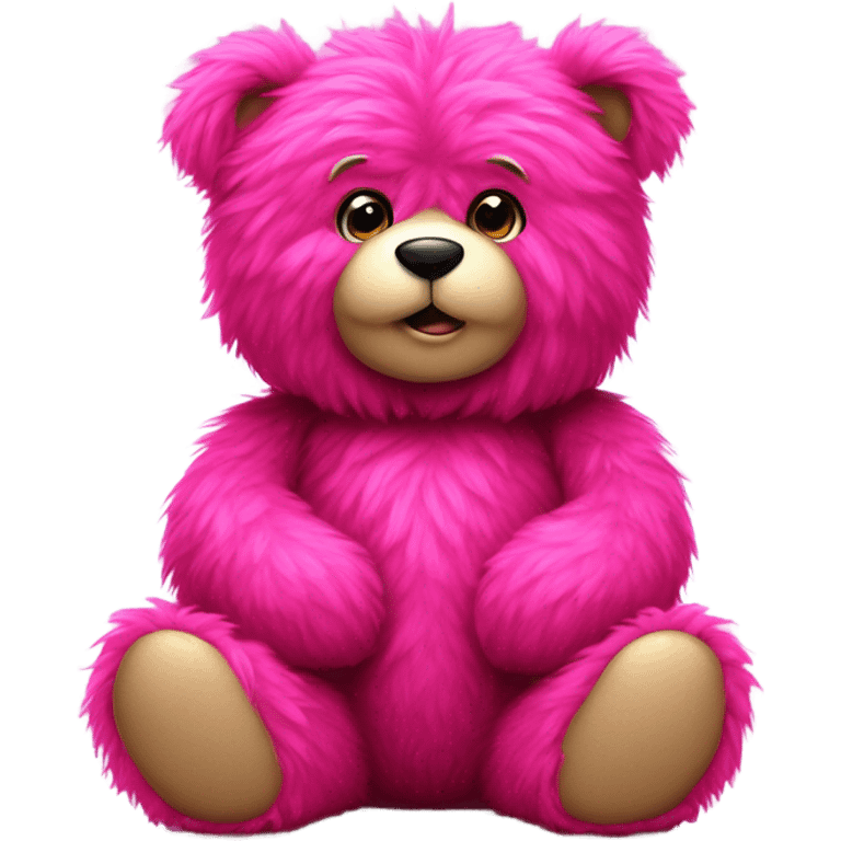 Realistic isolated big full length fluffy hot pink long fuzzy hair valentines Day stuffed Teddy Bear sitting up. emoji