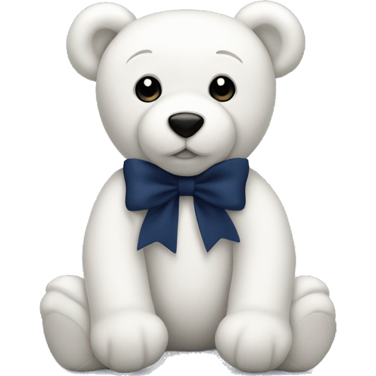 White teddy bear with a navy blue bow  emoji