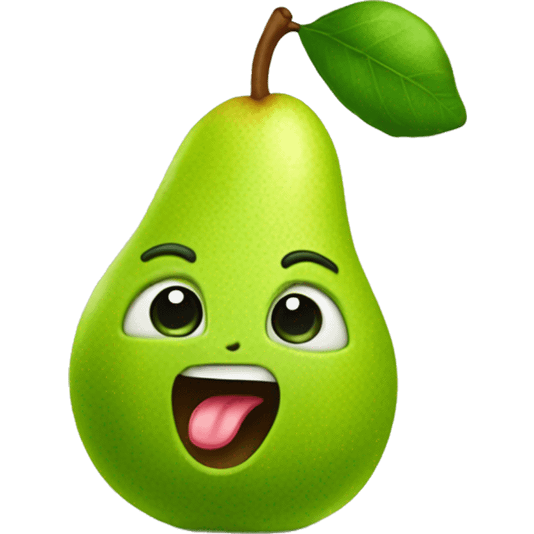 Green Cute pear with tongue emoji