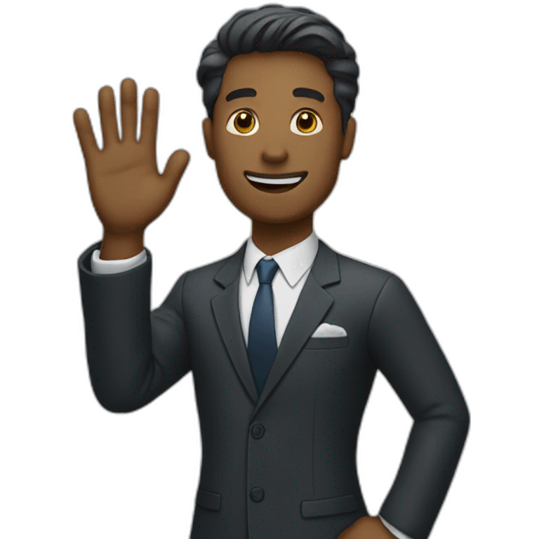 Man raising hand in suit emoji