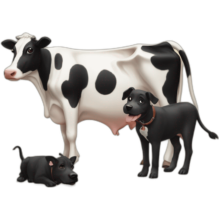 cow playing with black dog emoji