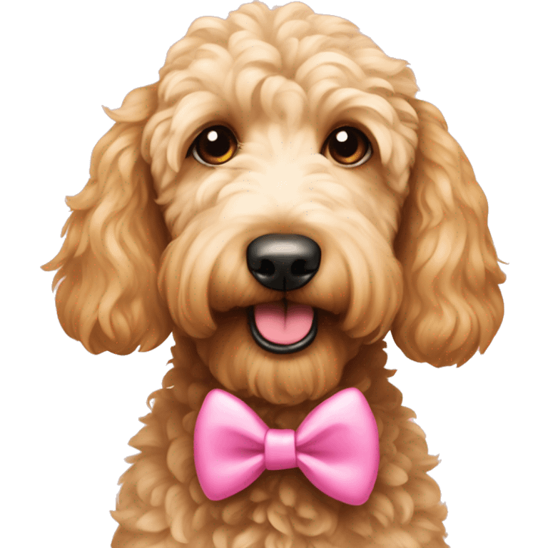 Goldendoodle with pink bow by its ear emoji