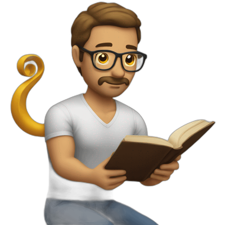 a man reading a book while doing a bicpe curl emoji