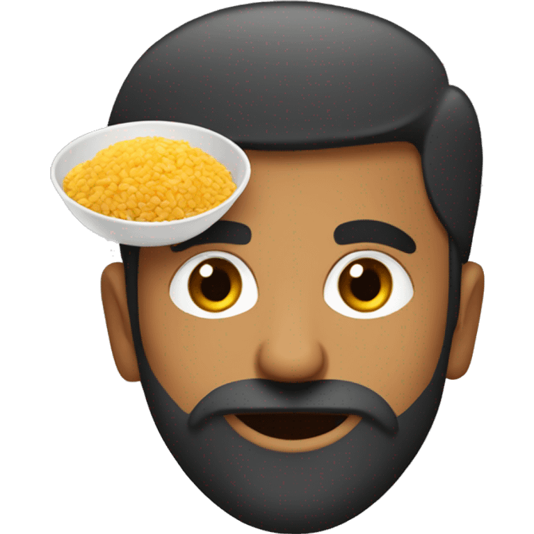 A medium dark punjabi man with a beard eating poha emoji