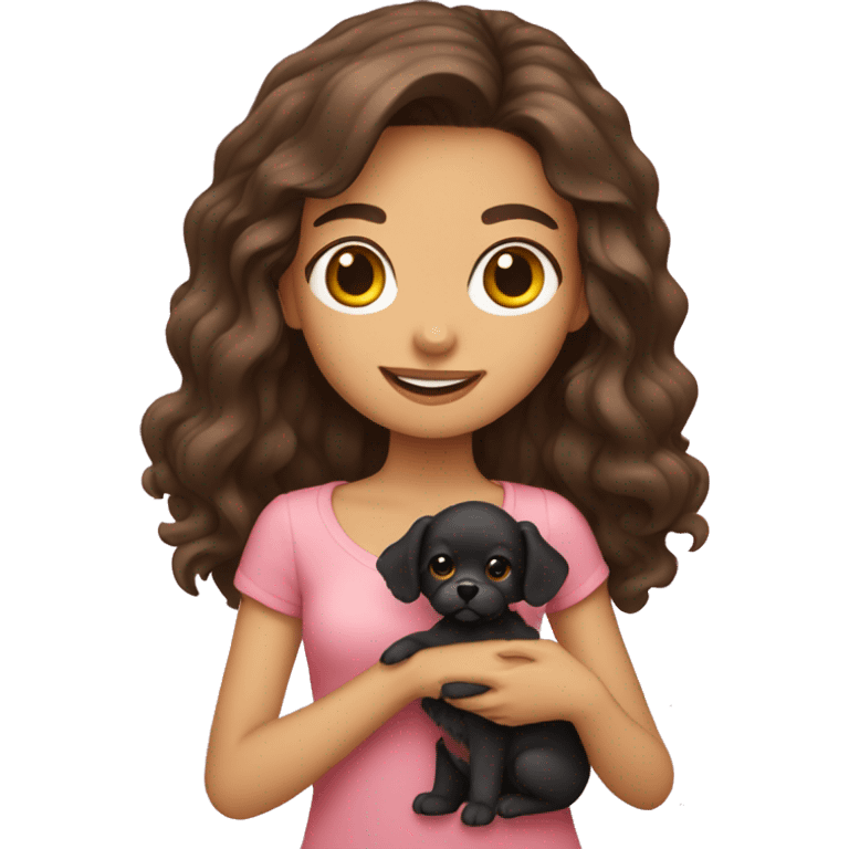 Brunette girl holding pomapoo puppy emoji