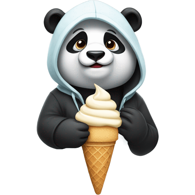 Panda wearing a hoodie and holding ice cream emoji