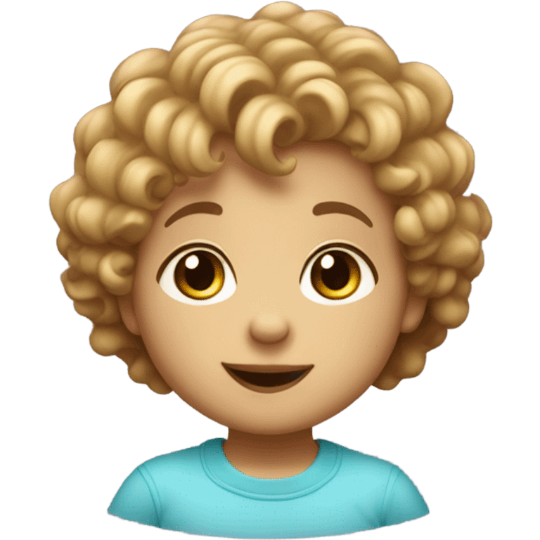 Generate a cheerful toddler Memoji with short curly/wavy hair, big sparkling eyes, and an innocent smile. The toddler should look playful, with a cute round face and small nose. emoji