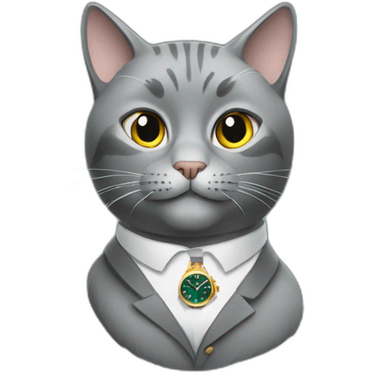 gray cat with rolex watch emoji