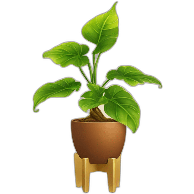 divine plant in a brown flower pot on a stand in golden with four feet emoji