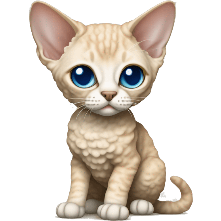 Beige curly fur Devon Rex Cat Full Body blue eyes  emoji