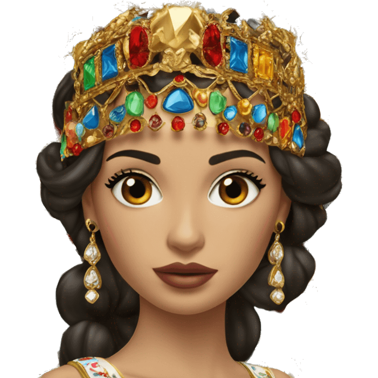 Dolce and Gabbana Italian model with dark hair and headband with colourful ornament and golden detais  emoji