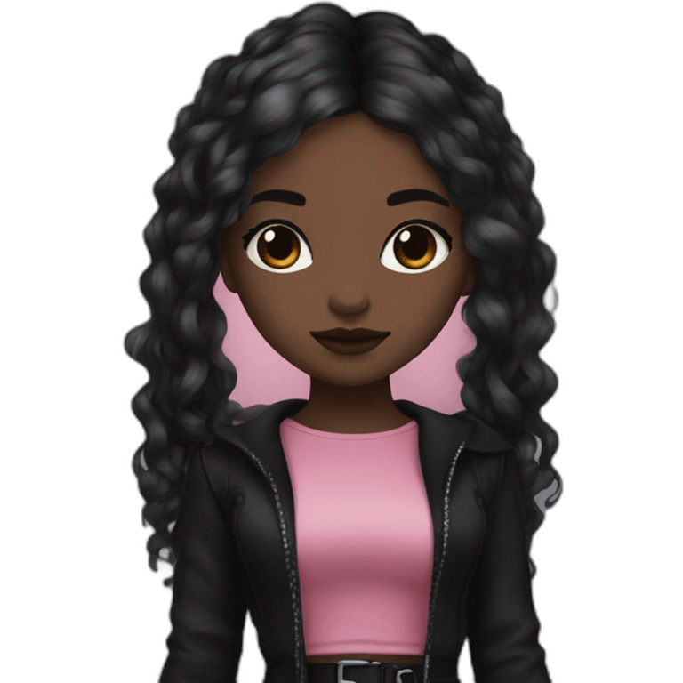 Pink and black gothic clothes, Brown skin girl, full body, long hair, red and black hair emoji