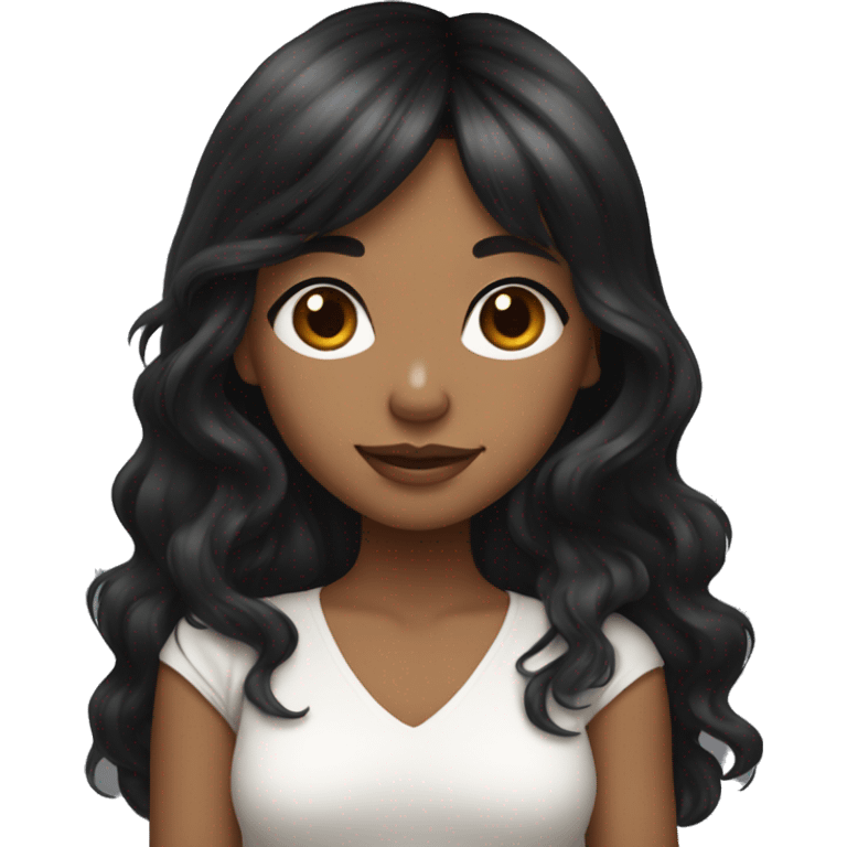 TAN SKIN GIRL with long black wavy hair and bangs holding her black and white shitzu  emoji