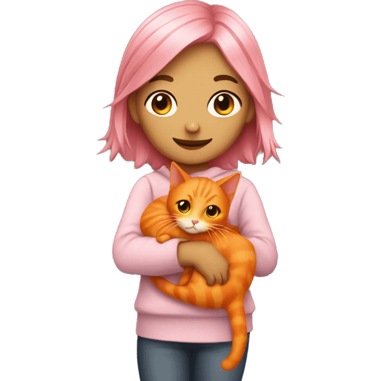 pink haired girl carrying orange cat  emoji