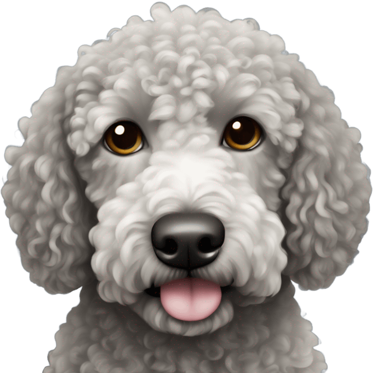 Spanish curly water dog black with black face and white little spot only on its chest emoji