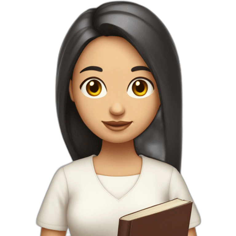 chica joven blanca con pelo largo disfrazada de monja franciscana con un libro en la mano emoji