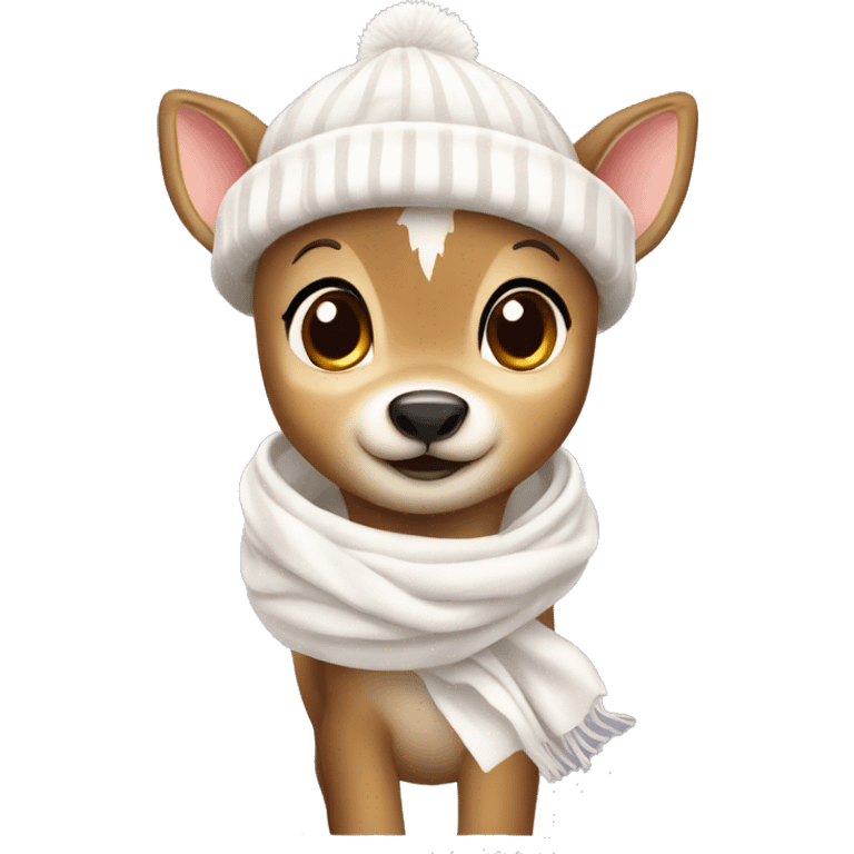 fawn wearing a white scarf and a white toque  emoji