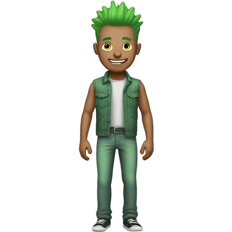 pale toned man with smile on half of a face and green mohawk hair, full body standing pose emoji