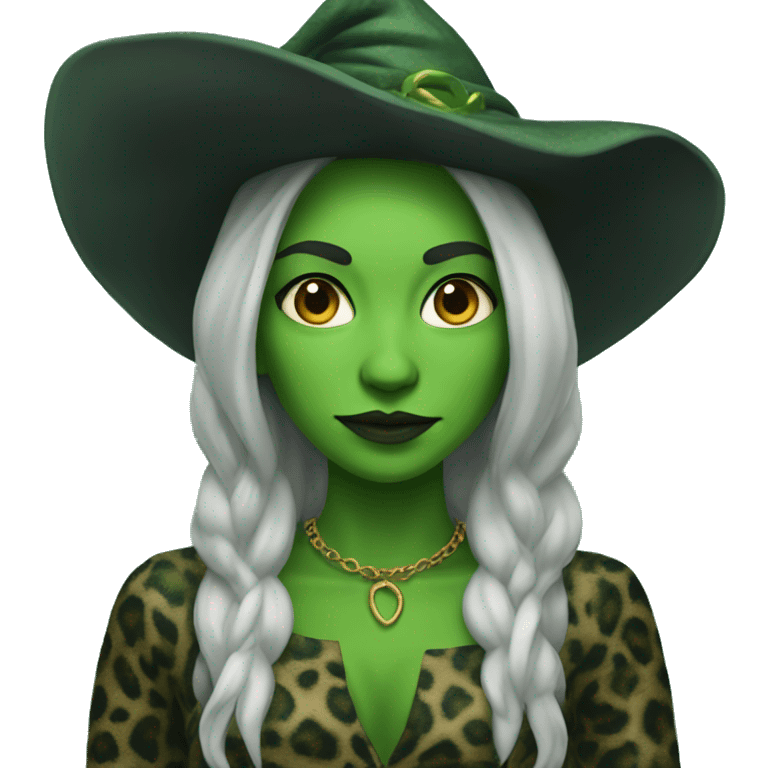 Green skin witch with panterprint clothes emoji