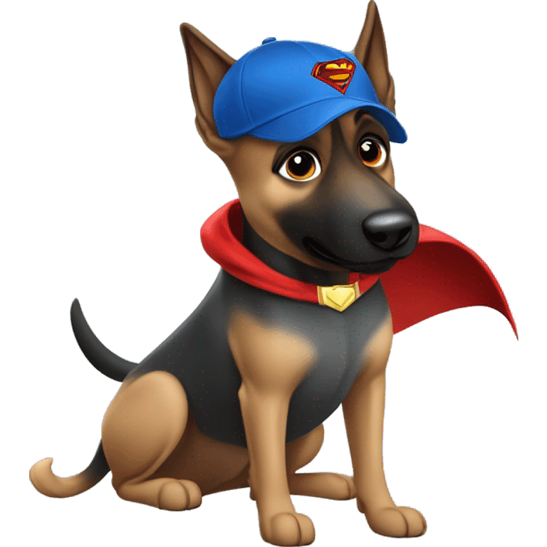 Belgian Malinois Dog Breed flying superman hero blue cap emoji