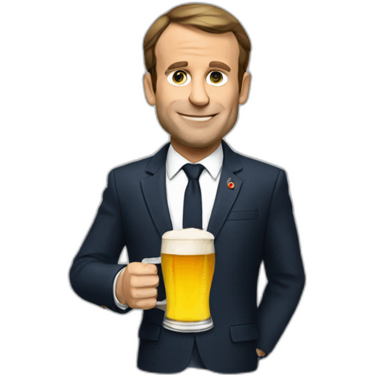 Macron with beer emoji