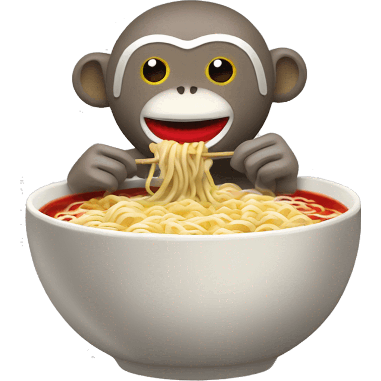 sock monkey eating ramen in a bowl  emoji