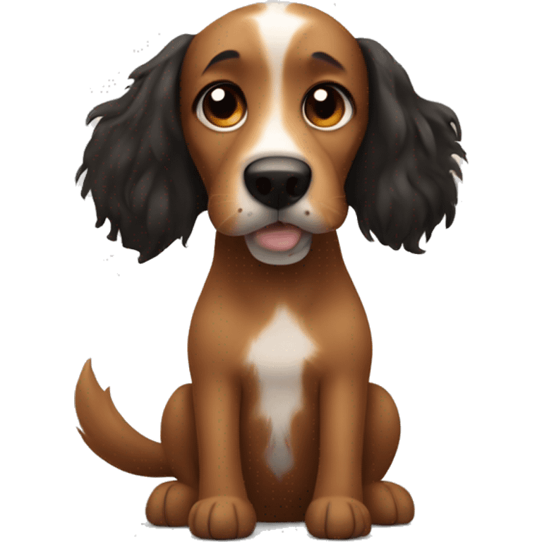 Brown dog with black spots and long fluffy ears emoji