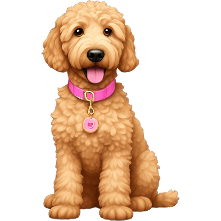 Apricot golden doodle with pink collar emoji