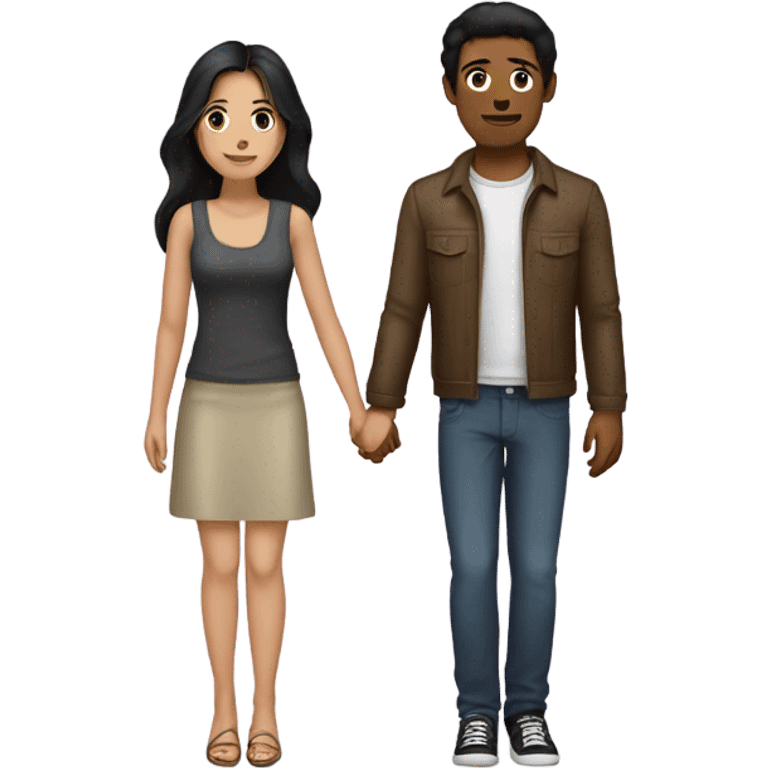 a couple holding hands. the guy has black hair and the girl has brunette hair. emoji