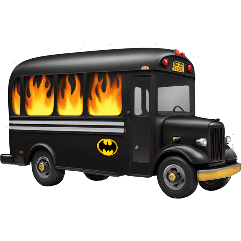 Side view shiny Batman’s black with horizontal hot rod flames 1956 ghost busters accessorized school bus emoji