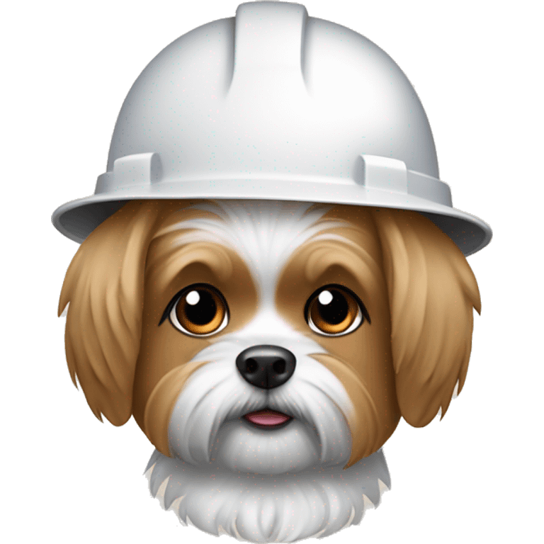 Tan Shorkie wearing white hard hat emoji