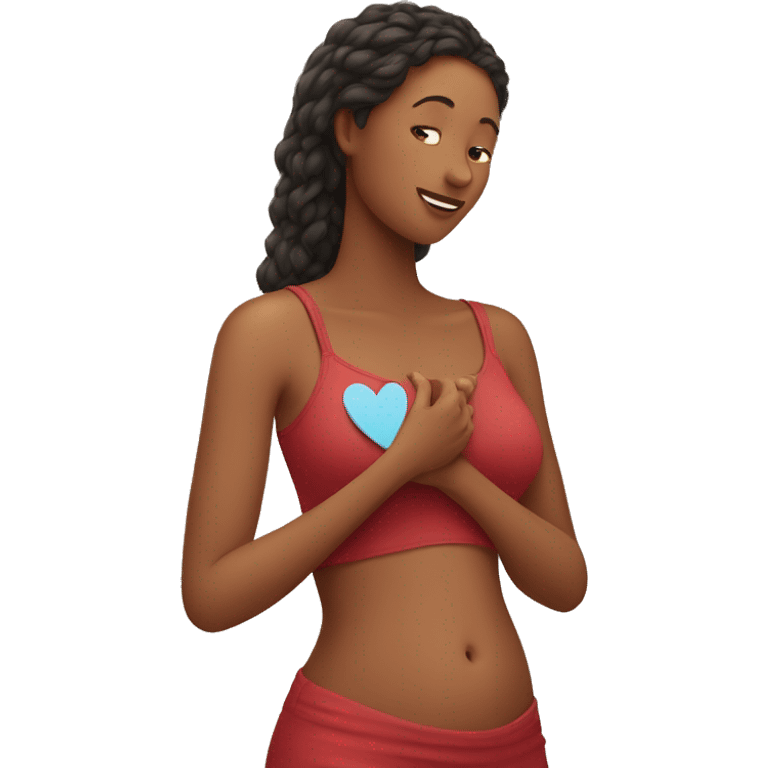 woman shaping a heart on her belly emoji