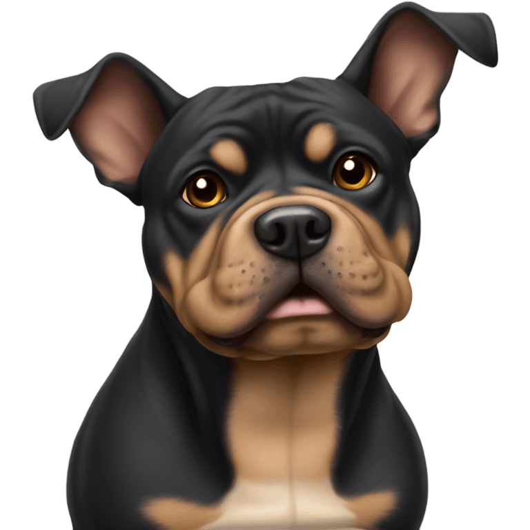 Little black coloured dog with big tan coloured xl bully emoji