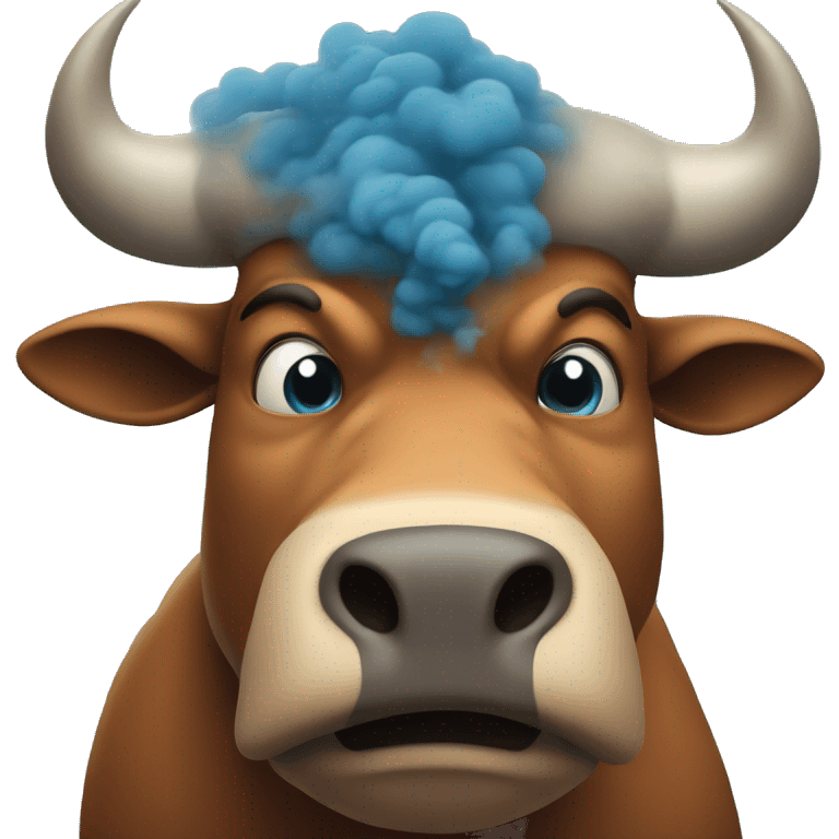 mean blue ox with smoke coming out of nose emoji