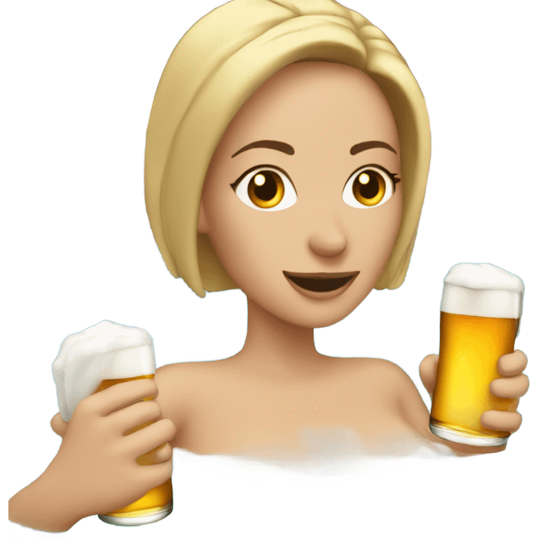 White Woman in hot tub with beer emoji