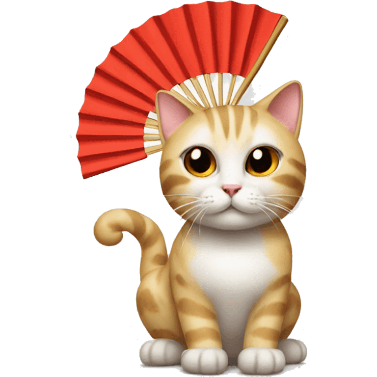 Cat with a chinese fan emoji