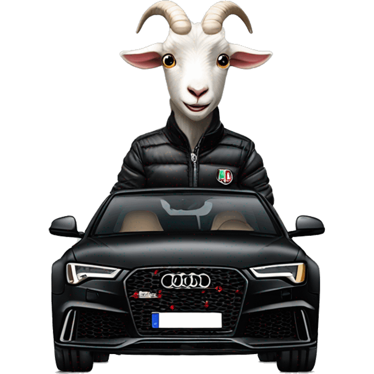 goat in black Moncler jacket driving black Audi RS6 emoji