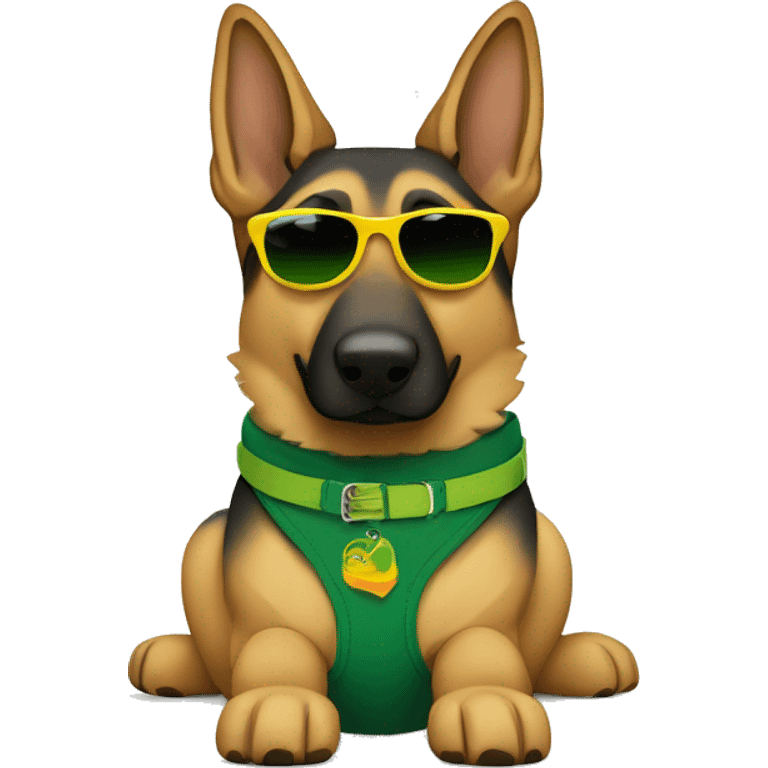 Slim German shepherd with green-yellow belt and sunglasses  emoji