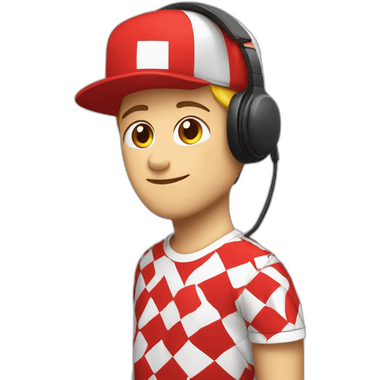 White Streamer wearing a back cap and red headphone with a shirt black and red squares emoji